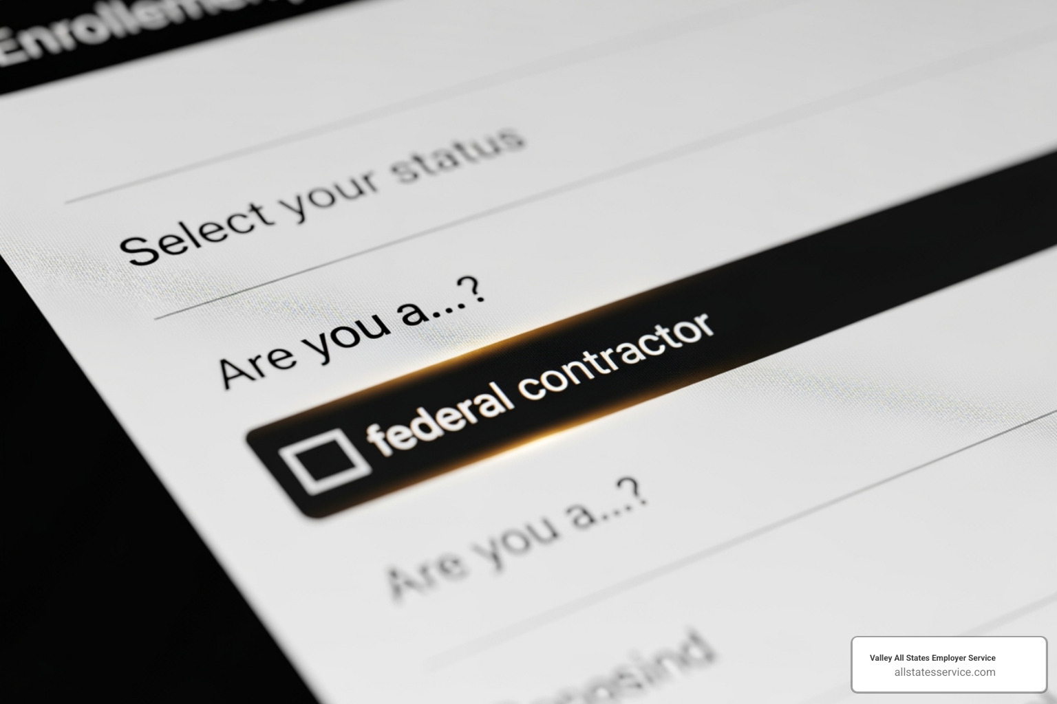 E-Verify enrollment screen showing federal contractor option - E-Verify for contractors