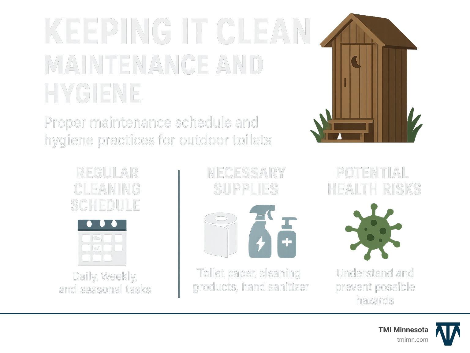 Infographic showing proper maintenance schedule and hygiene practices for outdoor toilets - backyard toilet ideas infographic Infographic showing proper maintenance schedule and hygiene practices for outdoor toilets - backyard toilet ideas infographic