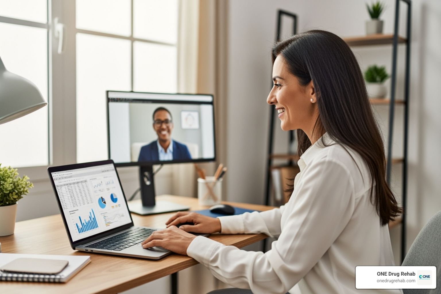 person successfully balancing work responsibilities with attending therapy sessions, representing the ideal IOP candidate who can maintain daily responsibilities while receiving intensive treatment - iop drug program