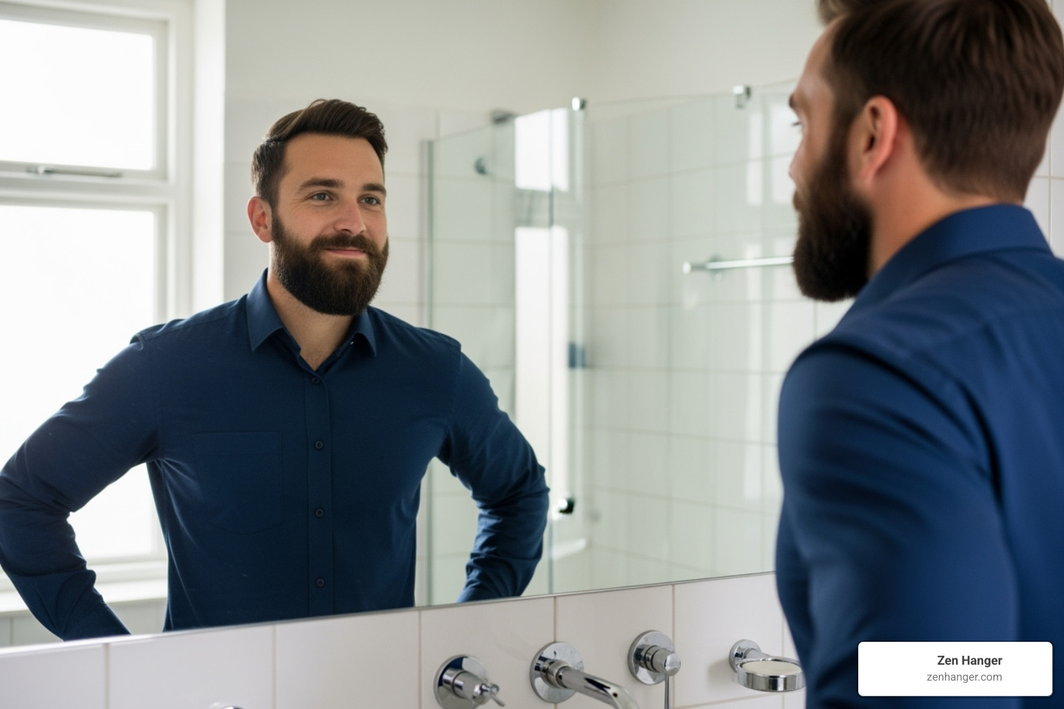 man looking confidently in mirror - how to get a bigger and thicker penis