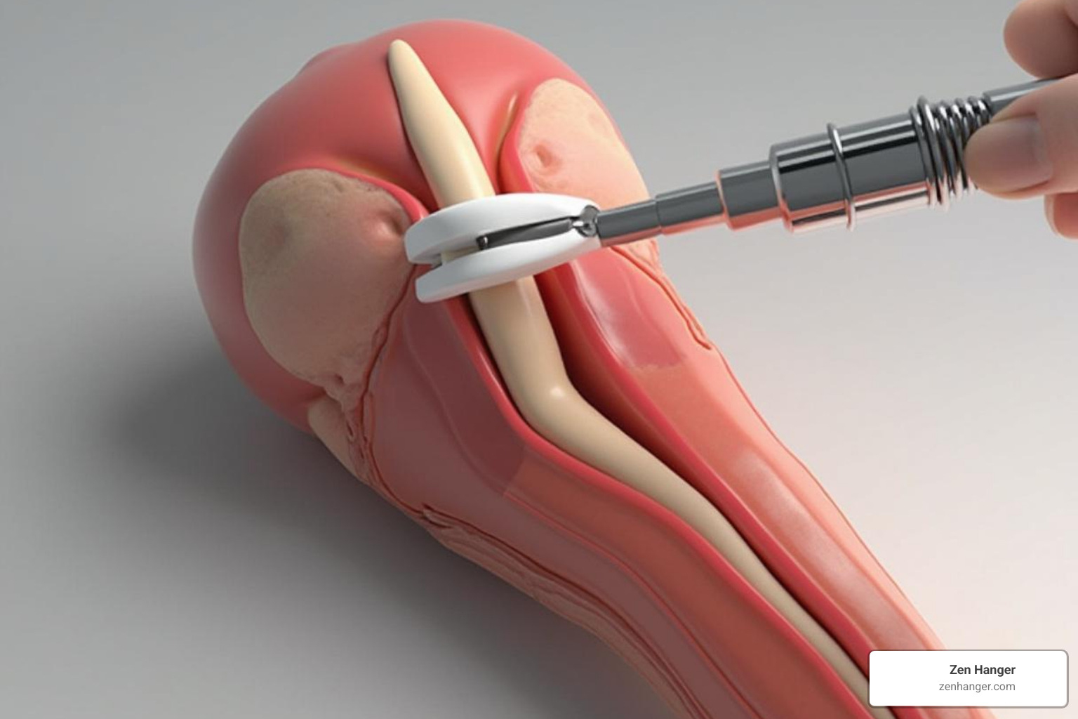 penile traction device on anatomical model - how to get a bigger and thicker penis