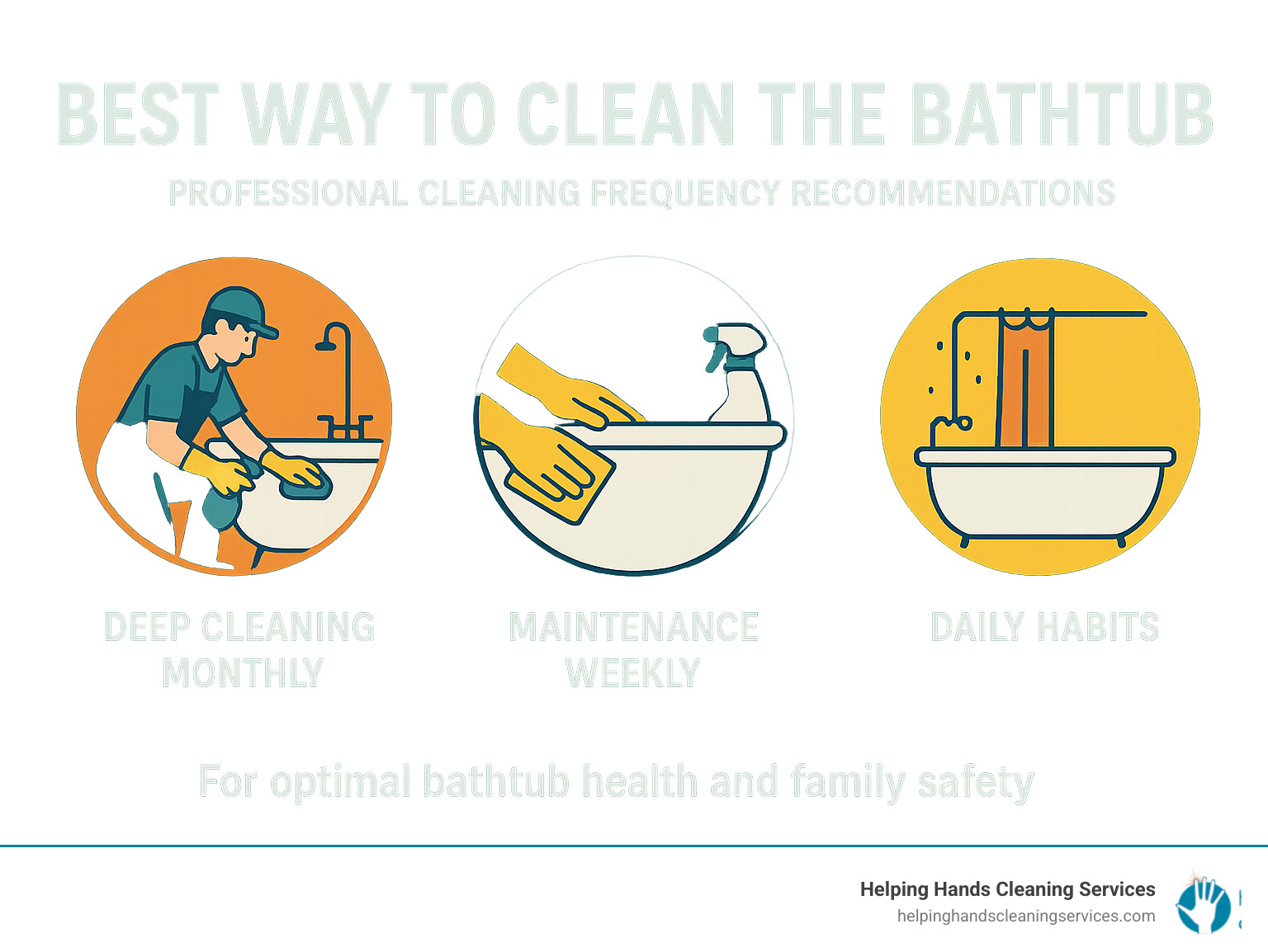 Infographic showing professional cleaning frequency recommendations: deep cleaning monthly, maintenance weekly, daily habits for optimal bathtub health and family safety - best way to clean the bathtub infographic 