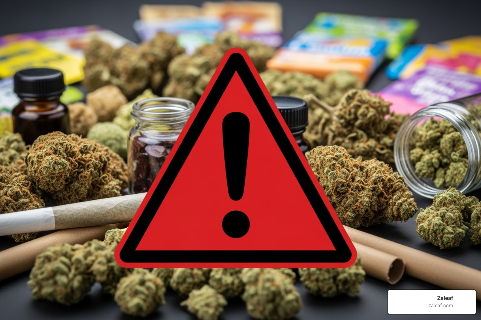 Warning sign superimposed over unregulated cannabis products - Delta 8 versus THC