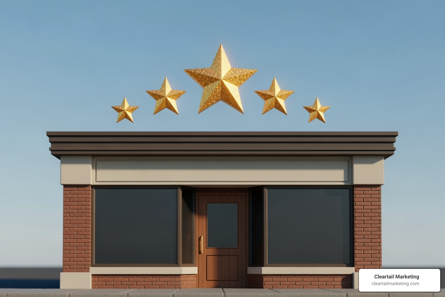 business location with five gold stars floating above representing excellent review management - reputation management case studies