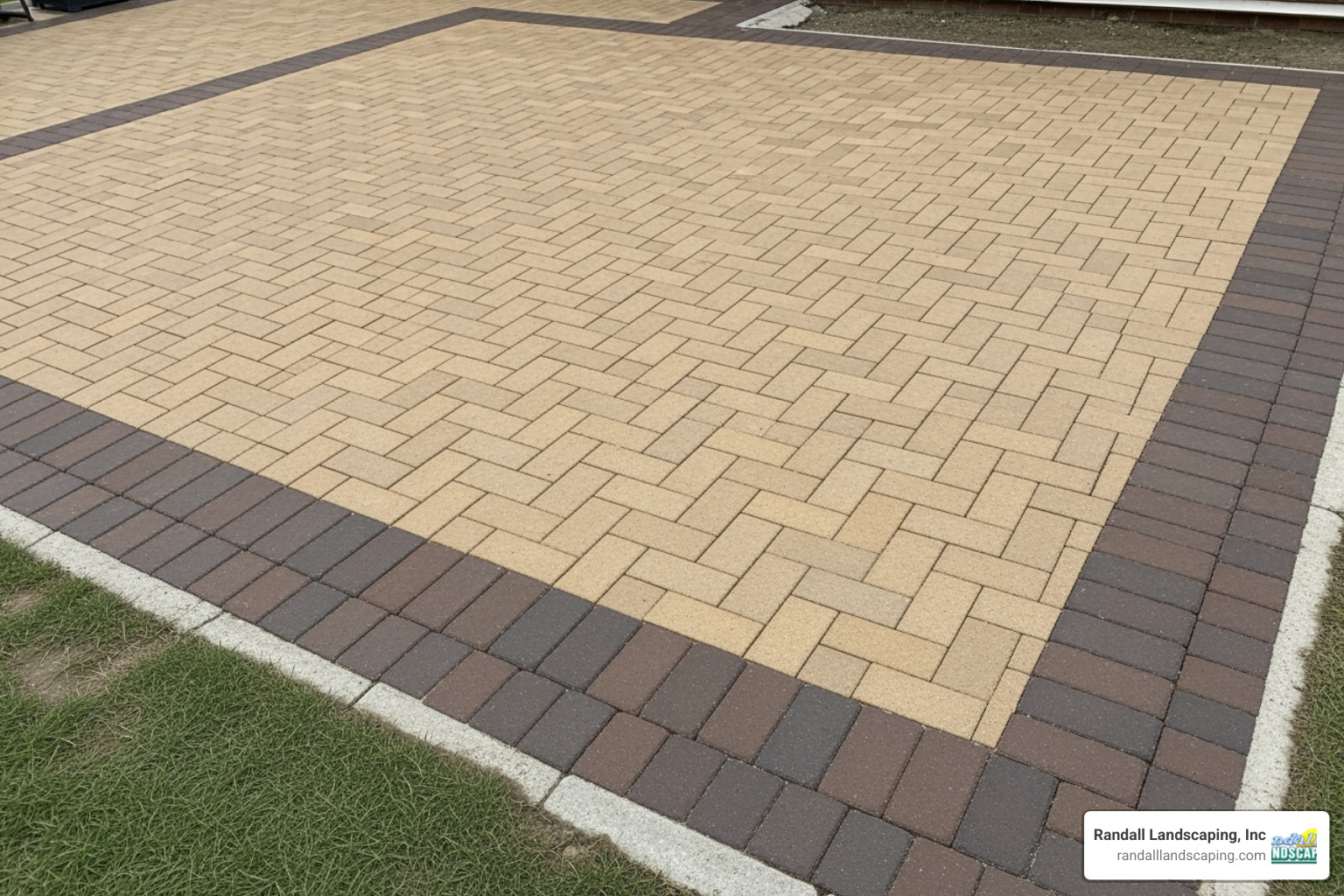 Custom paver patio installation showing intricate pattern work and professional border details - custom paver patio