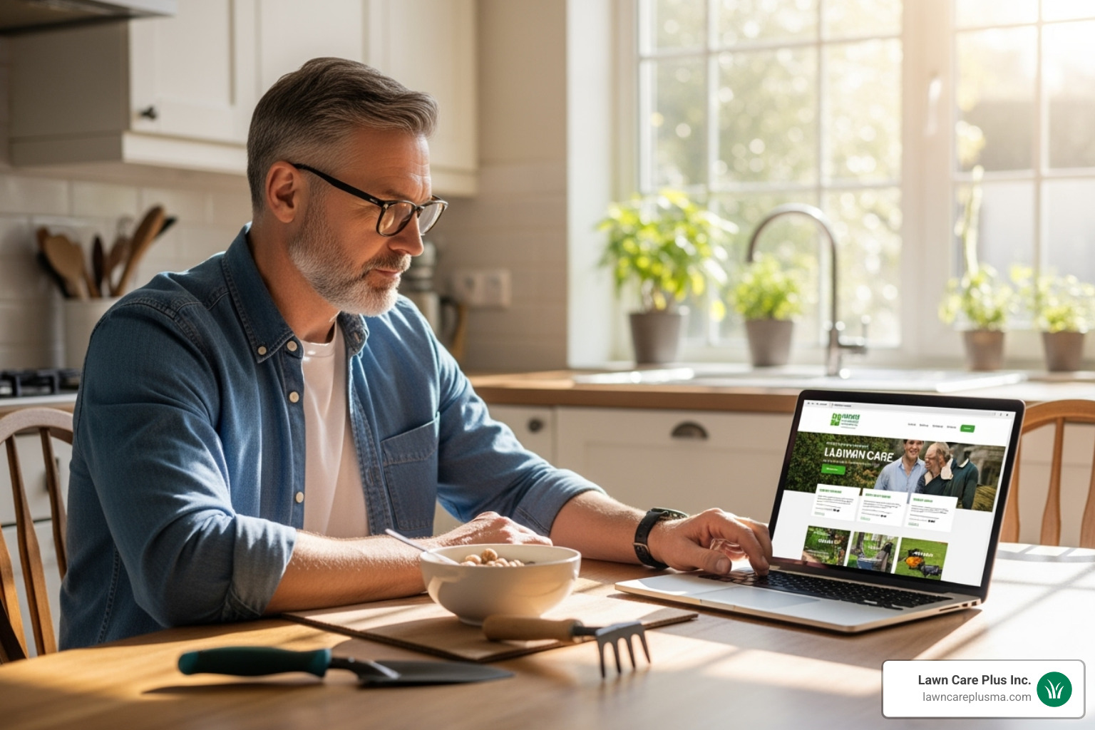 person getting online quote for lawn service - grass cutting service near me