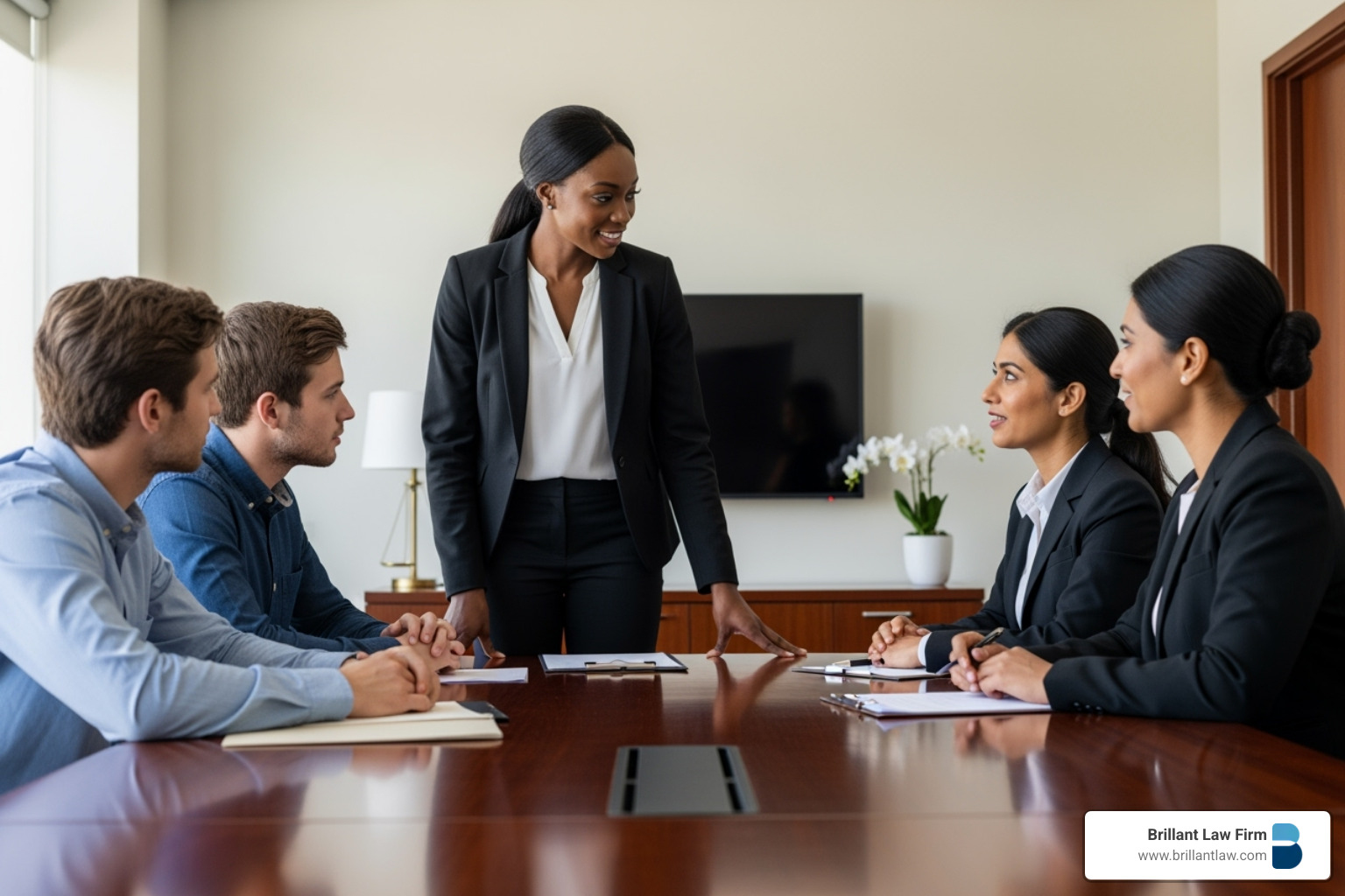 lawyer mediating discussion between parties at conference table - trust administration lawyers