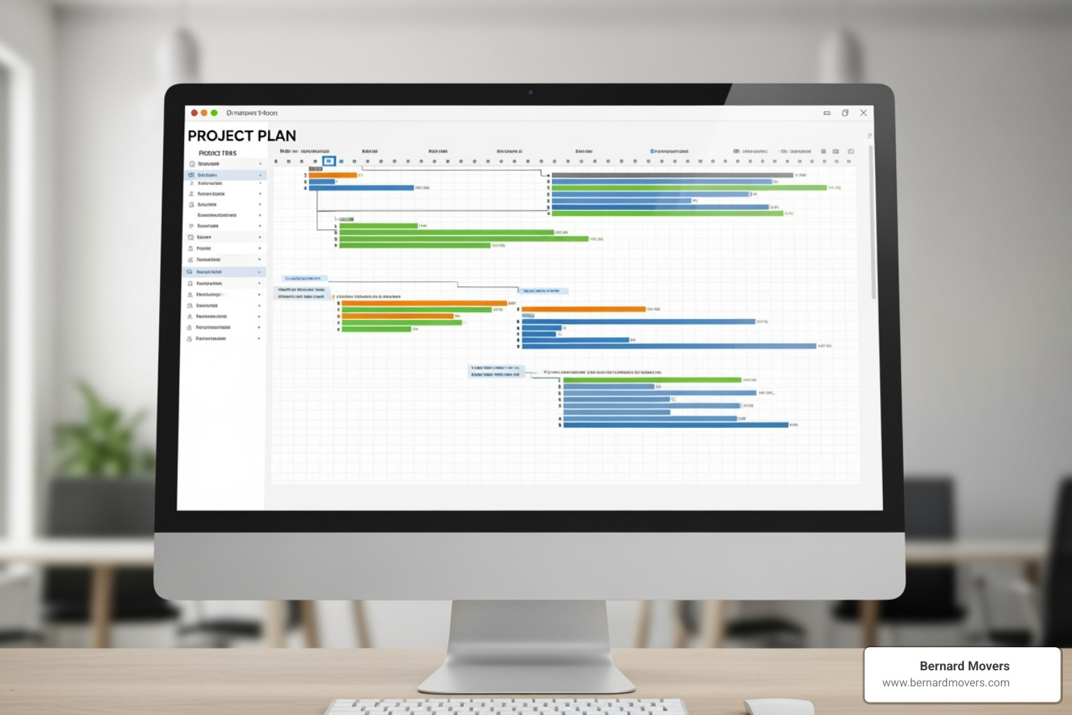 detailed project plan on computer screen - office relocation project manager