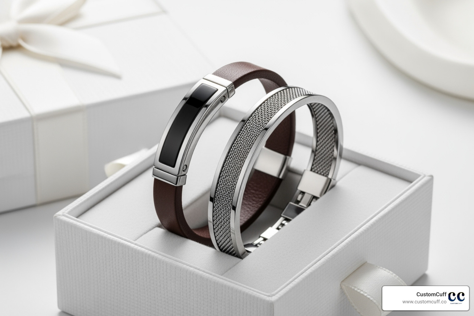 A magnetic bracelet set beautifully presented in a gift box - custom magnetic bracelets for couples