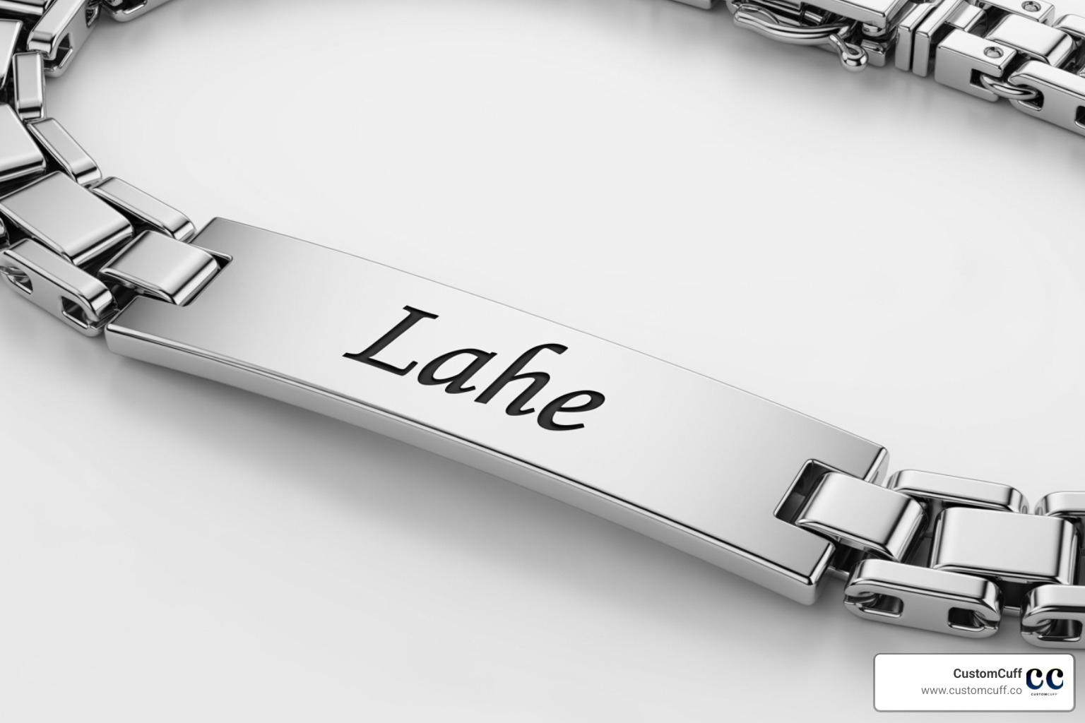 Polished 925 sterling silver ID bracelet with a name engraved - mens silver bracelets engraved