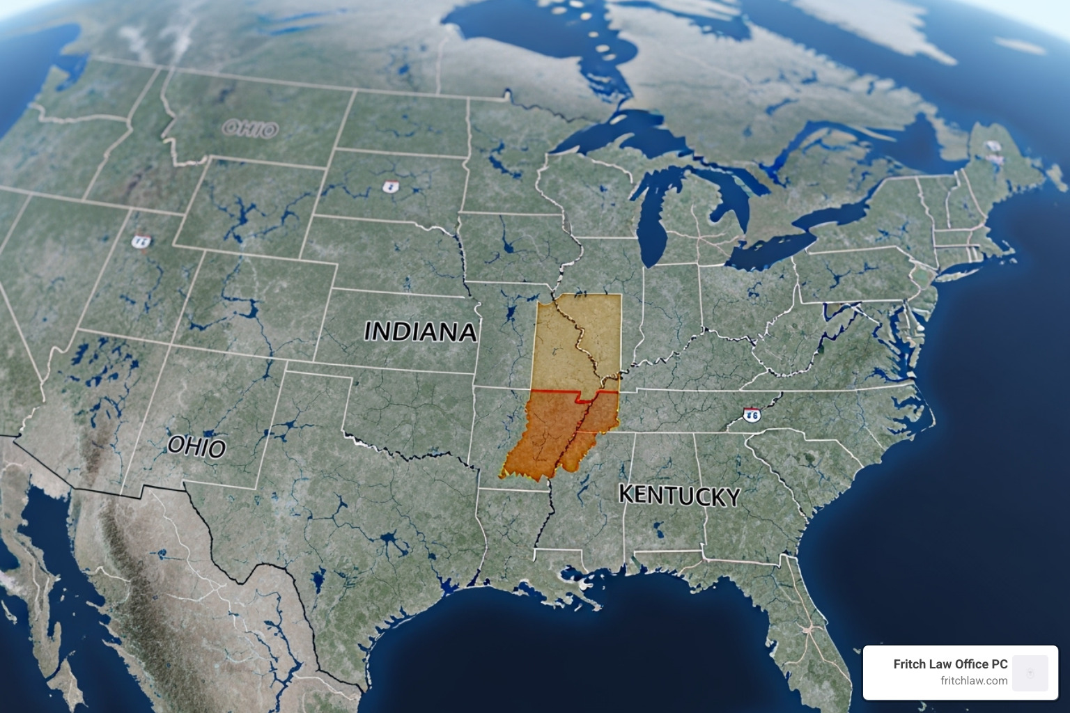 map highlighting Indiana and surrounding states representing location factor - how much does it cost for an estate lawyer