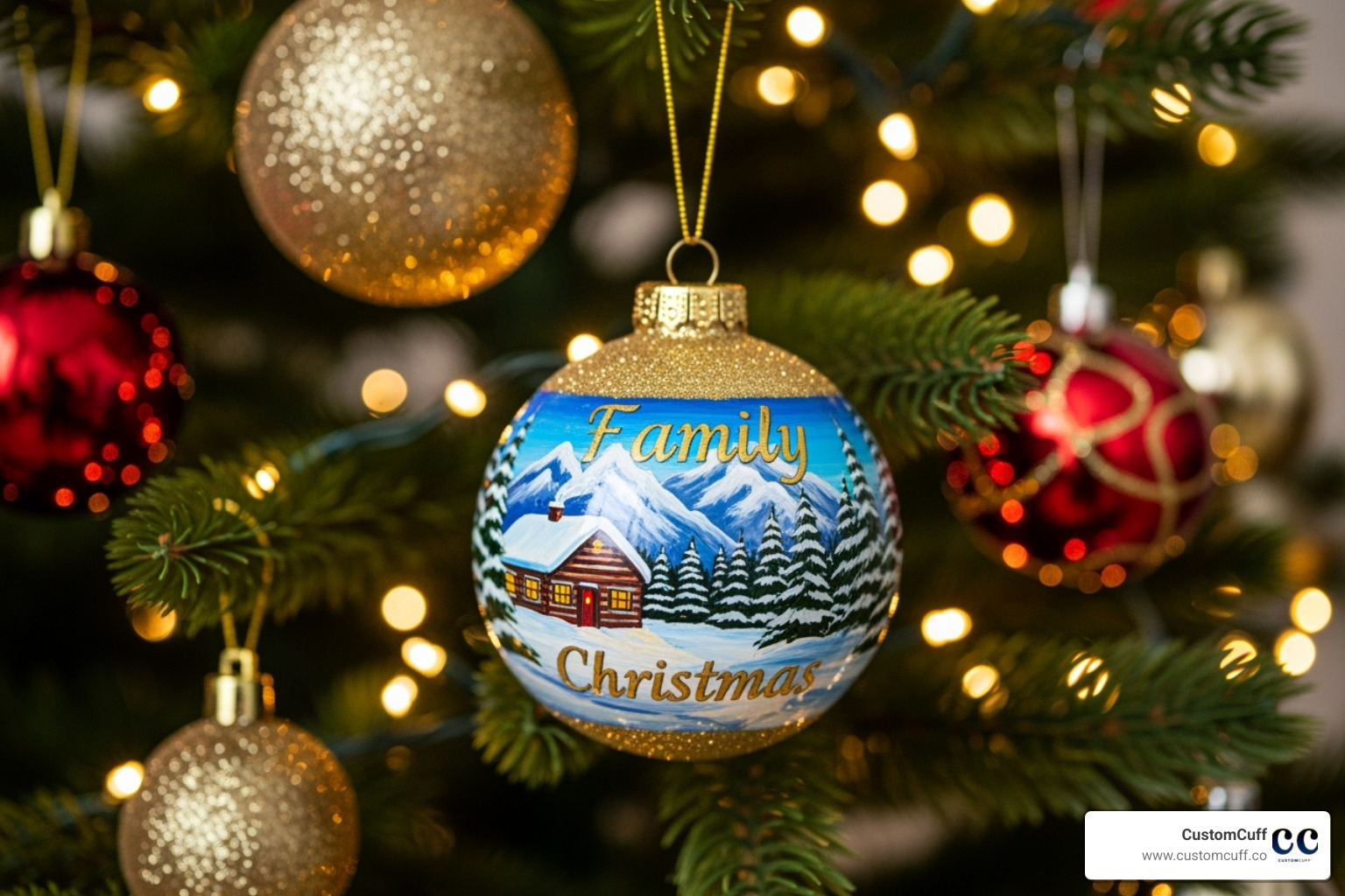 A personalized Christmas ornament hanging on a tree - personalized gifts for husband and wife A personalized Christmas ornament hanging on a tree - personalized gifts for husband and wife