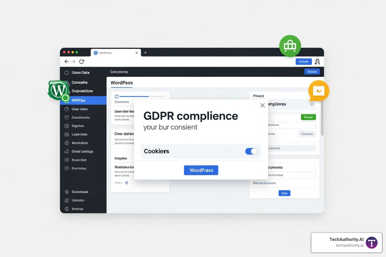 Privacy policy page on a website showing clear sections for data collection, usage, retention, and user rights with easy-to-understand language and navigation - GDPR compliance for WordPress