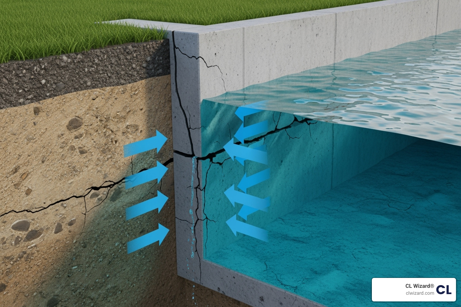 hydrostatic pressure on basement walls - concrete basement wall crack leak repair