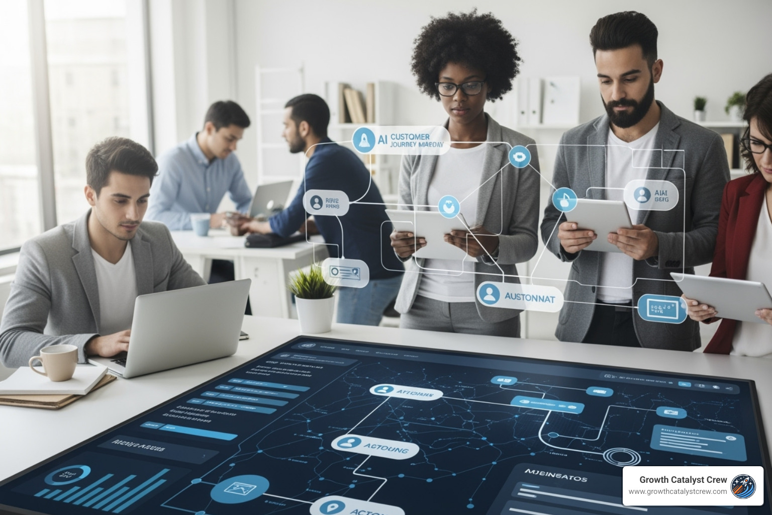 Static linear journey map contrasted with dynamic multi-path AI-driven customer journey visualization - AI customer journey mapping