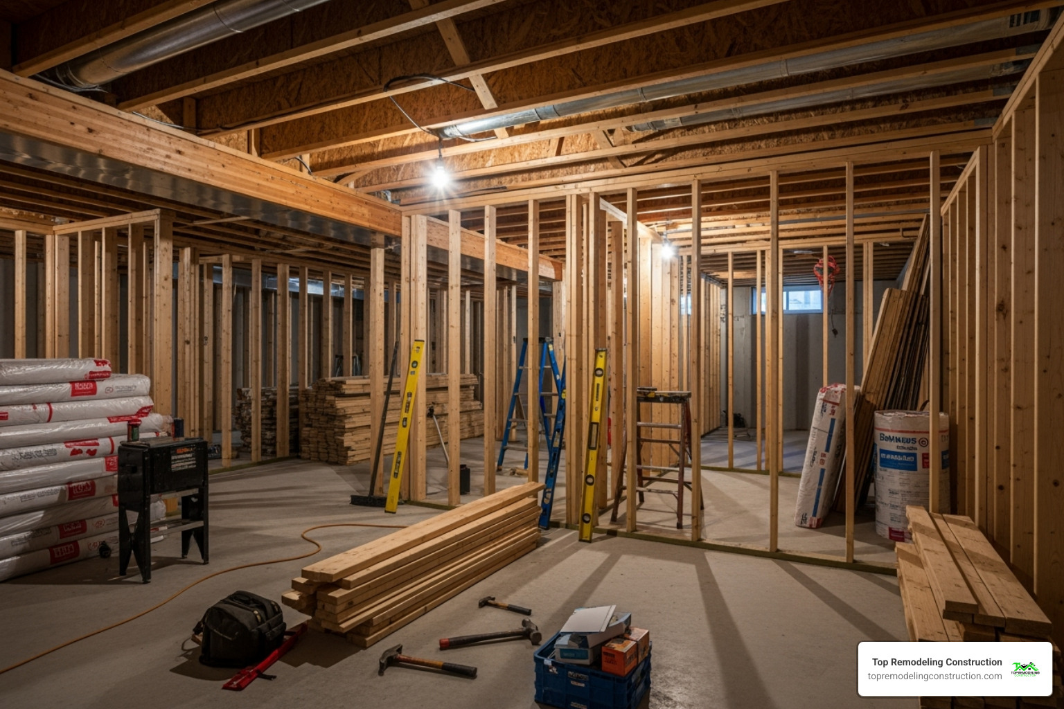 basement during framing and construction - basement remodeling contractor las vegas