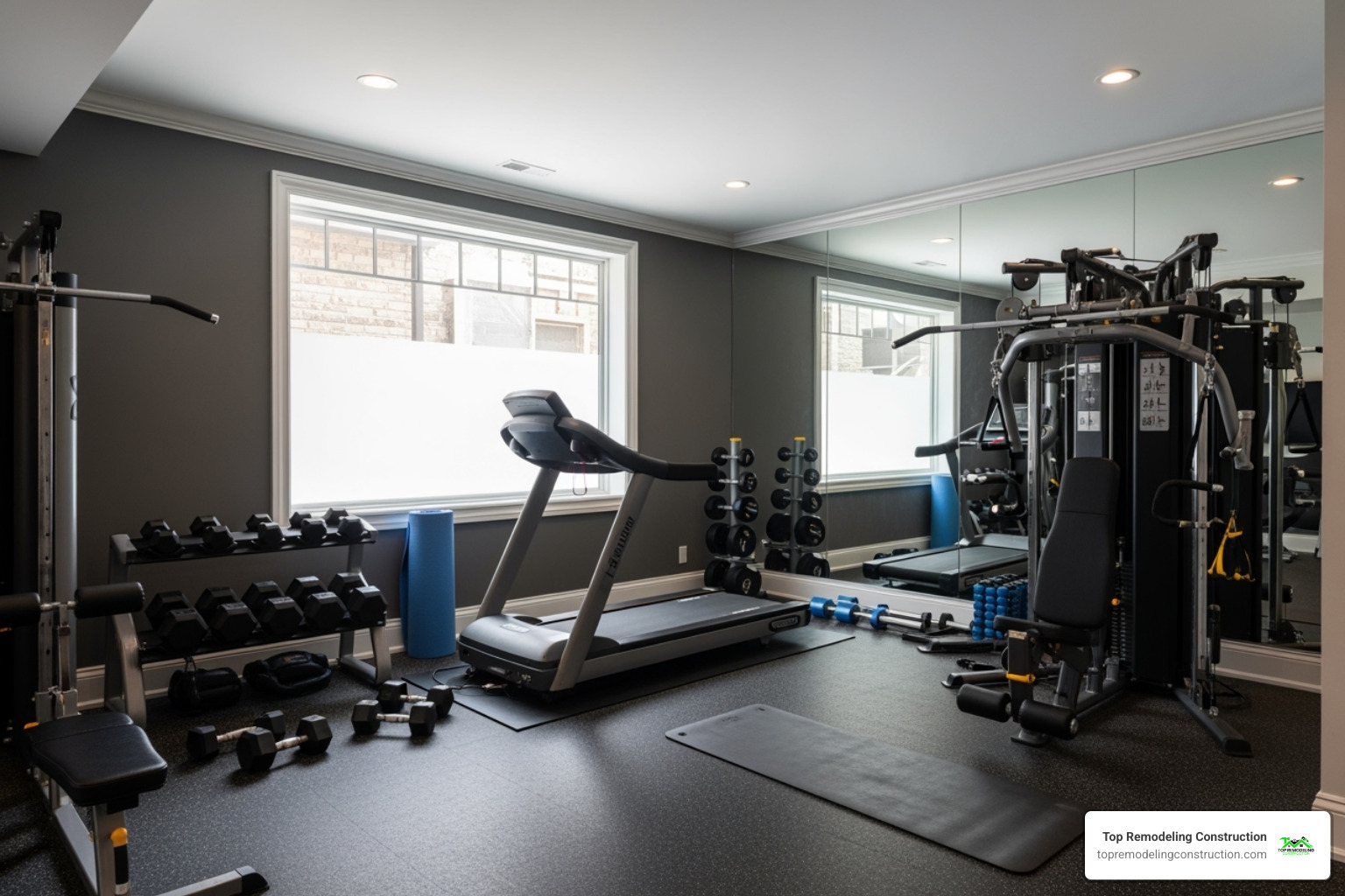 stylish basement home gym - basement remodeling contractor las vegas