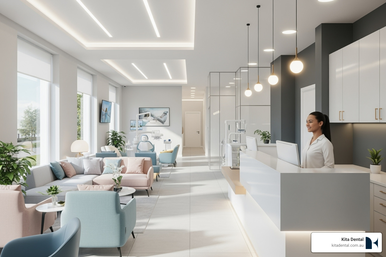 modern, welcoming dental clinic reception area in Sydney - dental deep cleaning near me