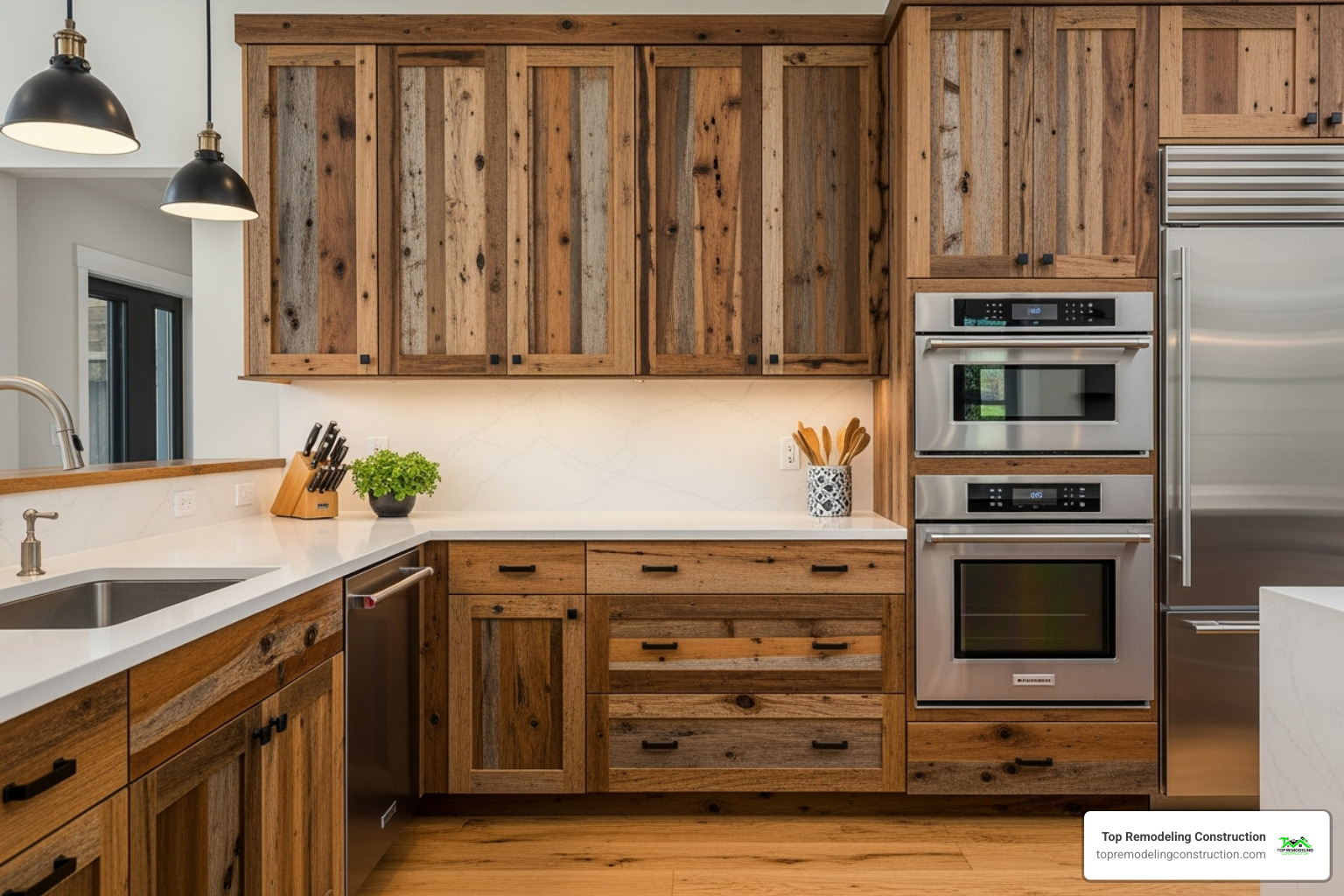 beautiful reclaimed wood kitchen cabinets - Eco-friendly kitchen remodel