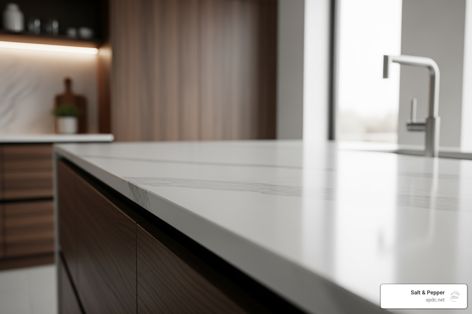 Close-up on a quartz countertop with stylish cabinetry - clearwater kitchen remodeling