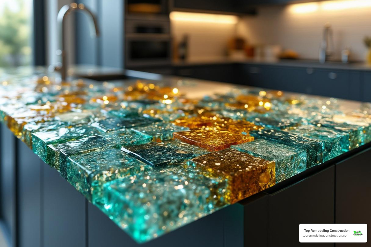 stunning recycled glass countertop - Eco-friendly kitchen remodel