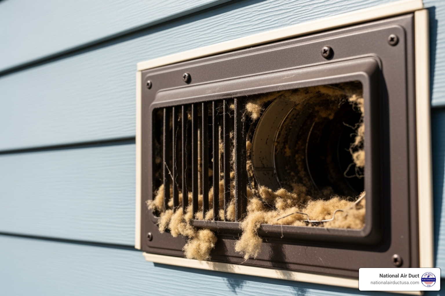 Excessive lint visible around the exterior vent opening - Clogged dryer vent