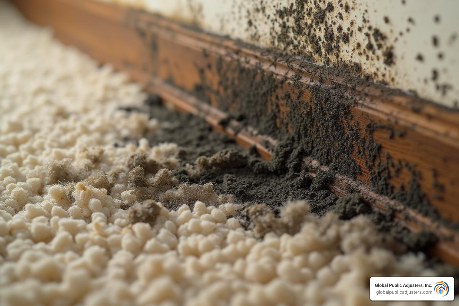 Mold growing on carpet backing - water damage carpet cleaning