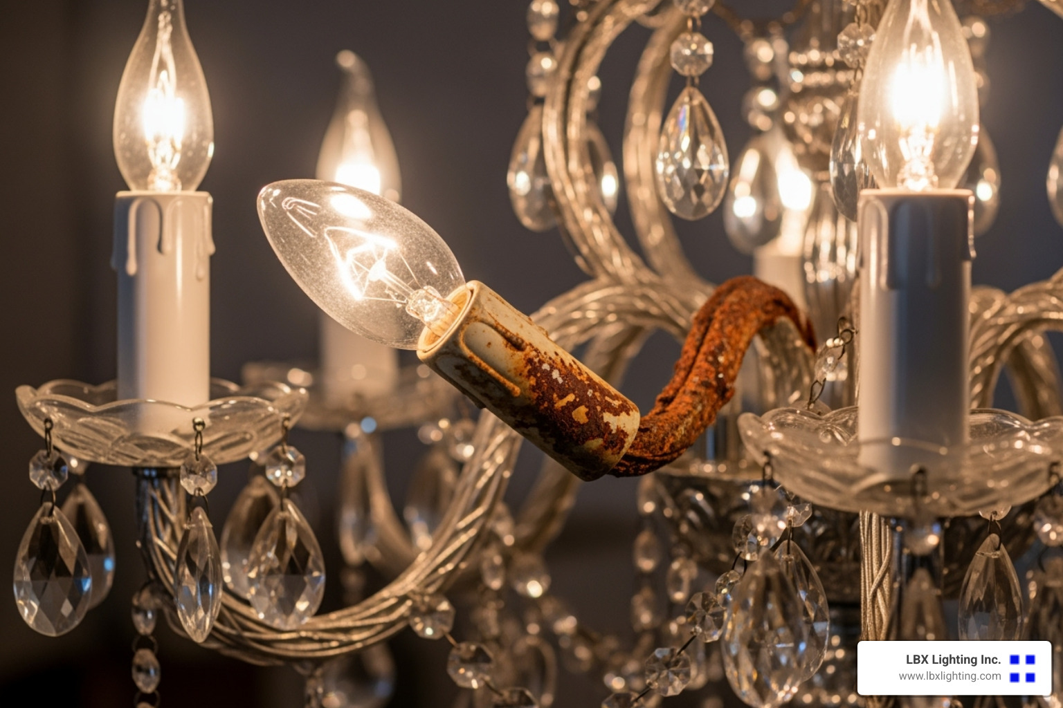flickering chandelier bulb or rusty metal arm - chandelier repair houston tx