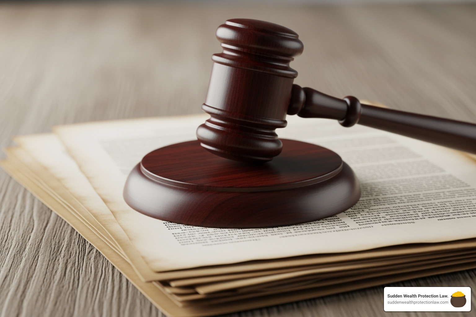 A wooden gavel rests on a stack of legal documents, symbolizing the court process - arizona estate planning attorneys