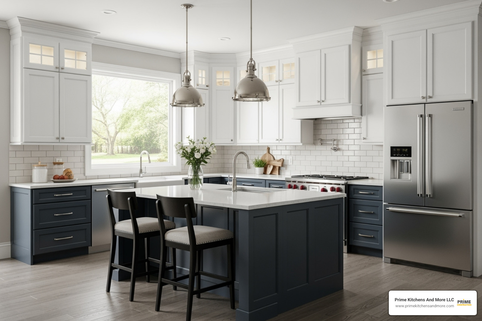 stylish kitchen featuring two-toned cabinets, like Shaker White uppers and Brooklyn Slate lowers - kitchen cabinets orlando