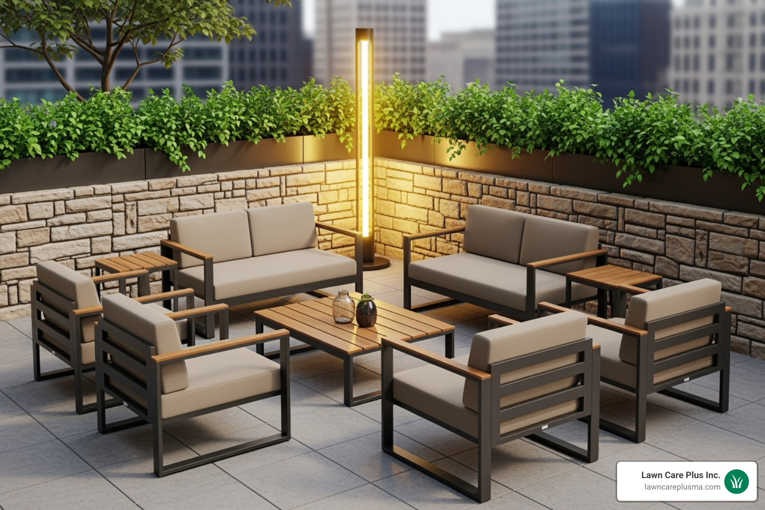 stylish commercial patio and retaining wall - canton landscaping