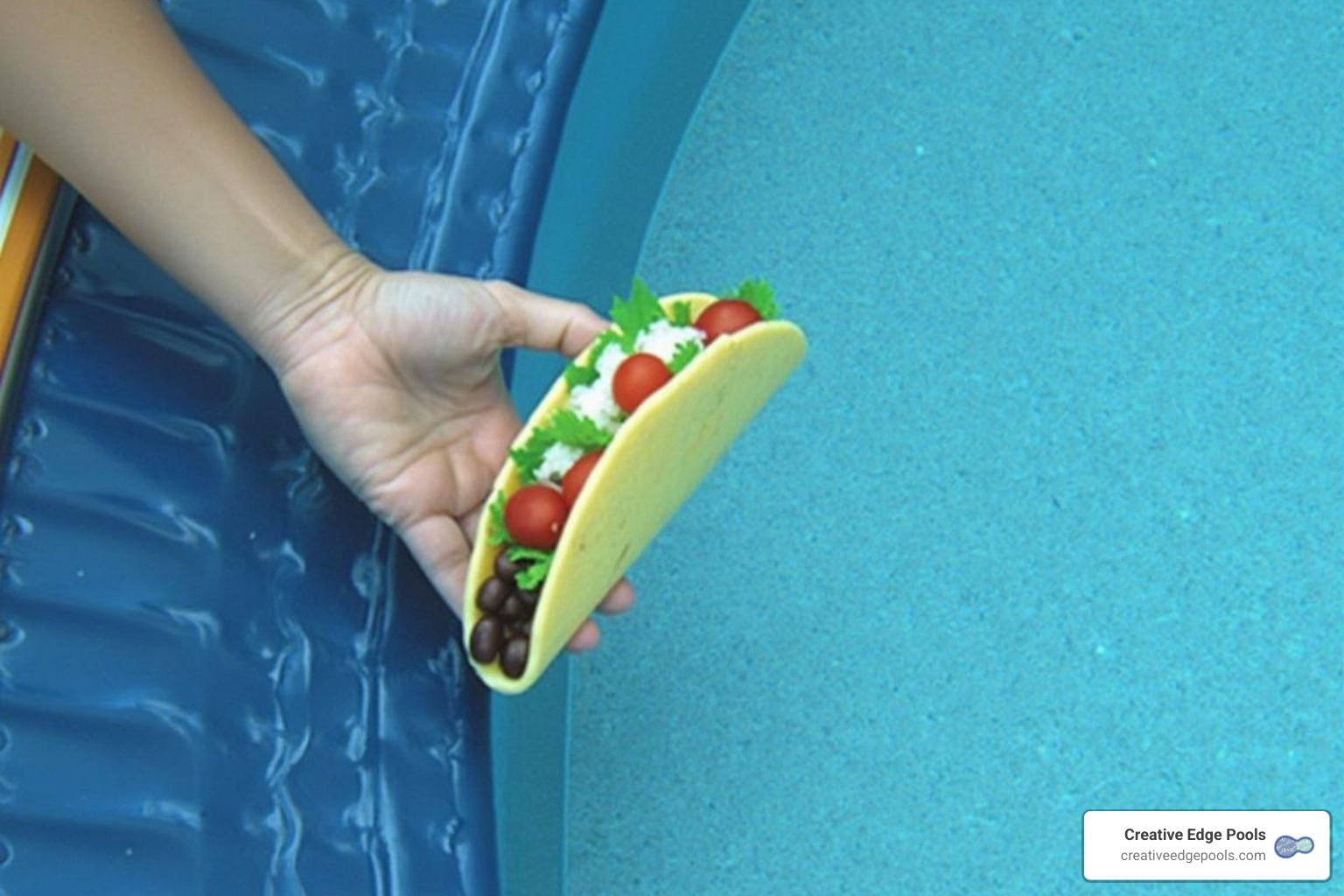 Image illustrating the "taco fold" method for underwater patch application - large pool liner patch