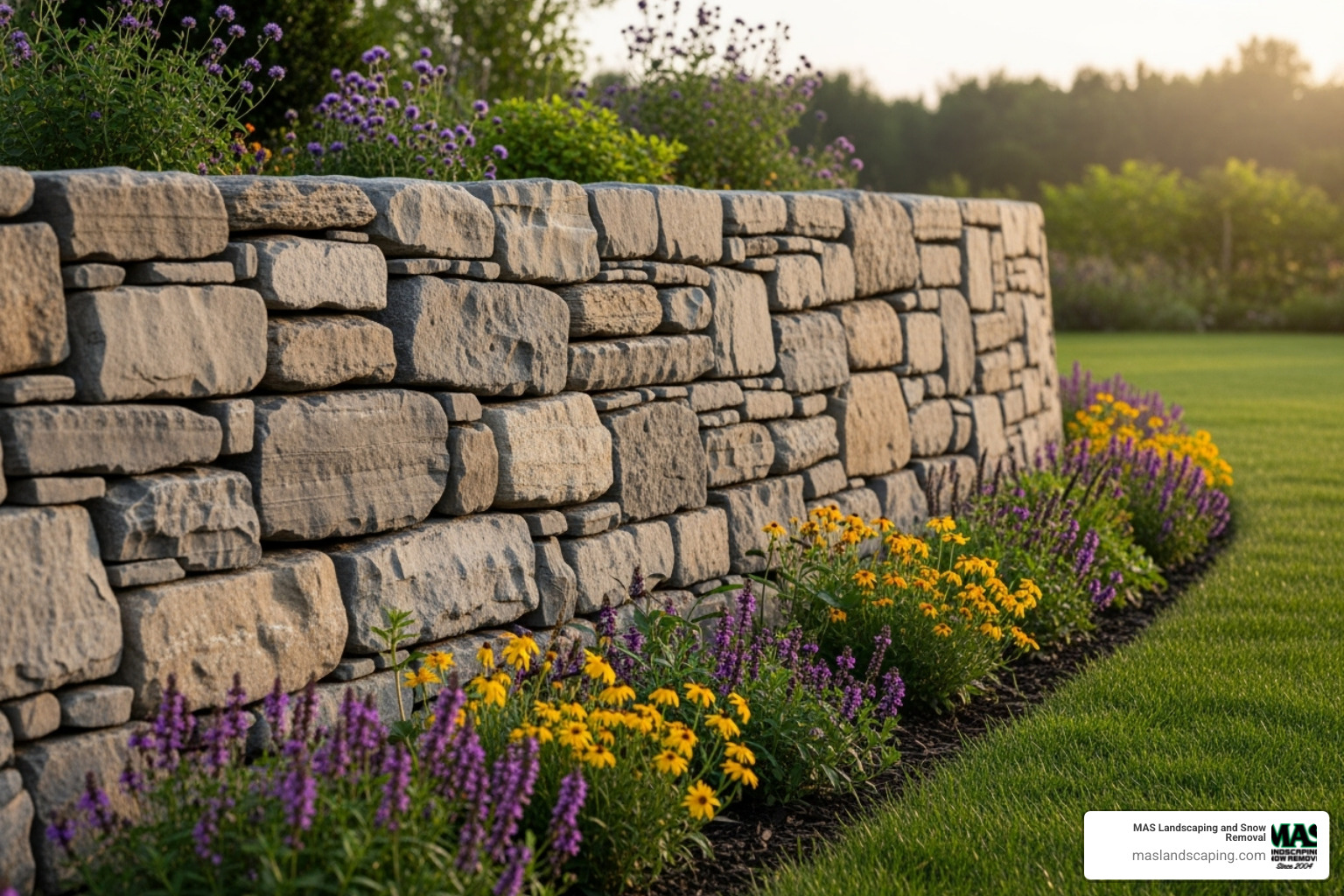 A rustic natural stone retaining wall - brick and masonry