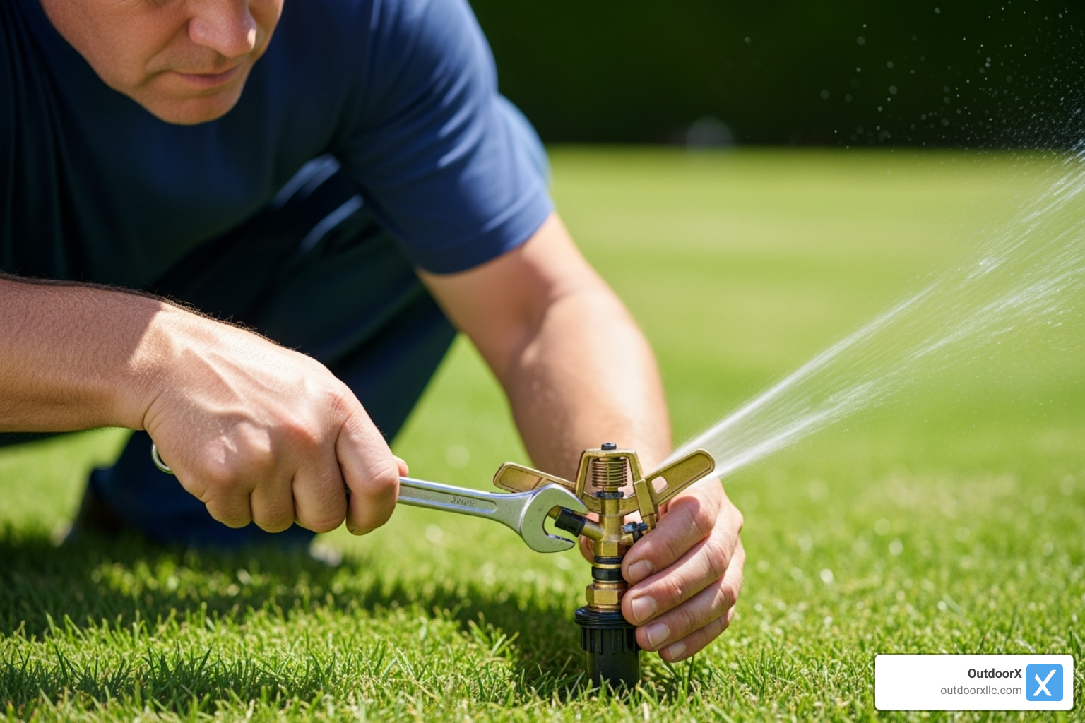 technician repairing a sprinkler head - affordable lawn care and sprinkler repair