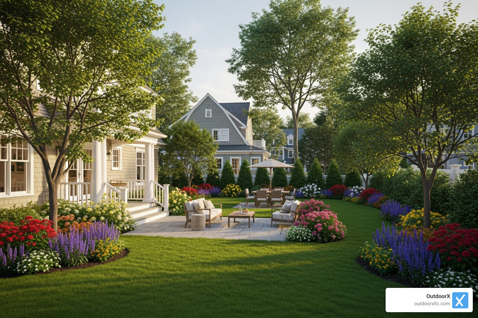 beautiful custom-landscaped backyard in Essex County - affordable lawn care and sprinkler repair