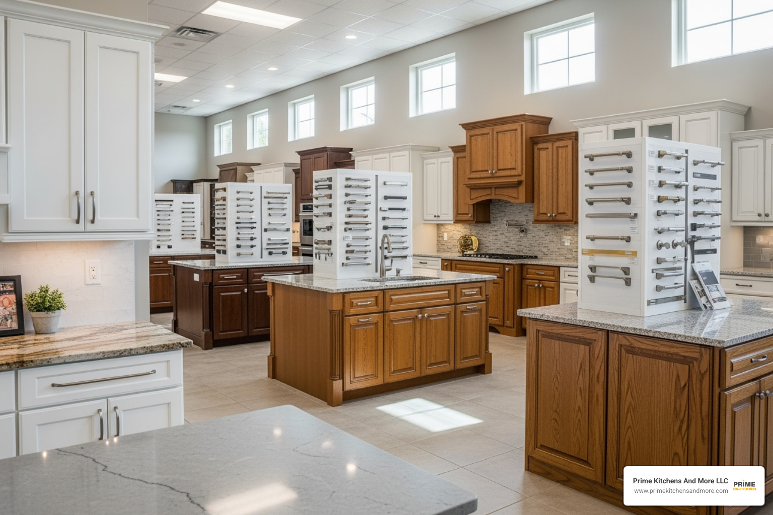 Kitchen showroom with various cabinet and countertop samples - kitchen remodeler orlando
