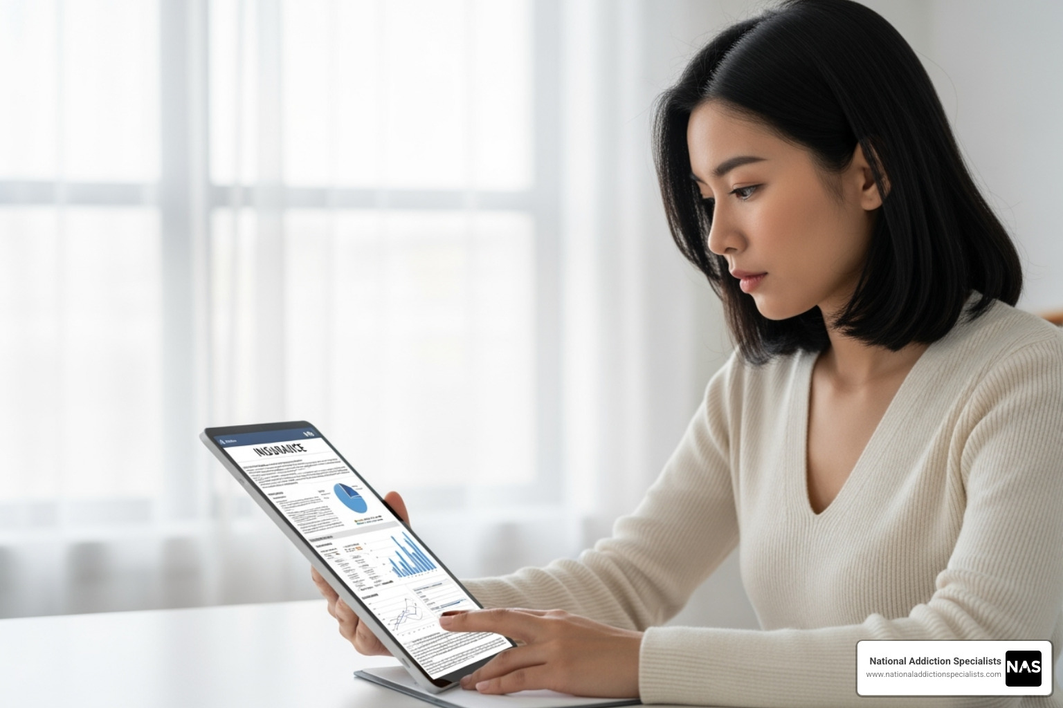 someone reviewing insurance options on a tablet - suboxone clinic in mount juliet tennessee