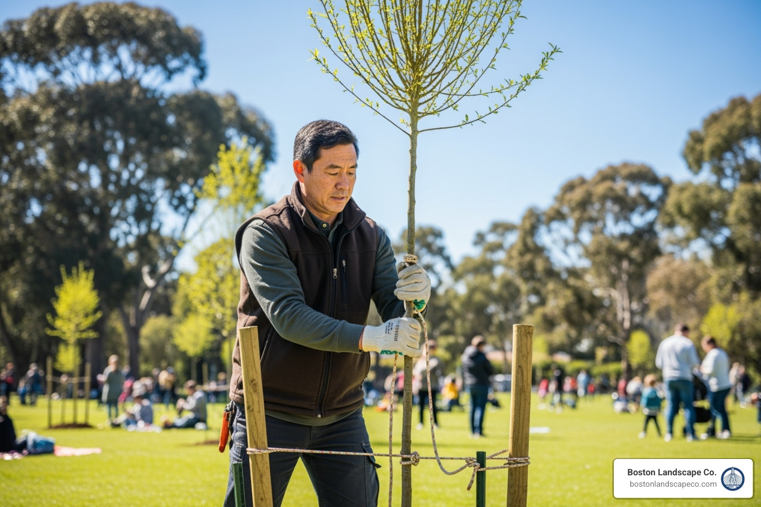 arborist planting a new tree in a community space - arborist