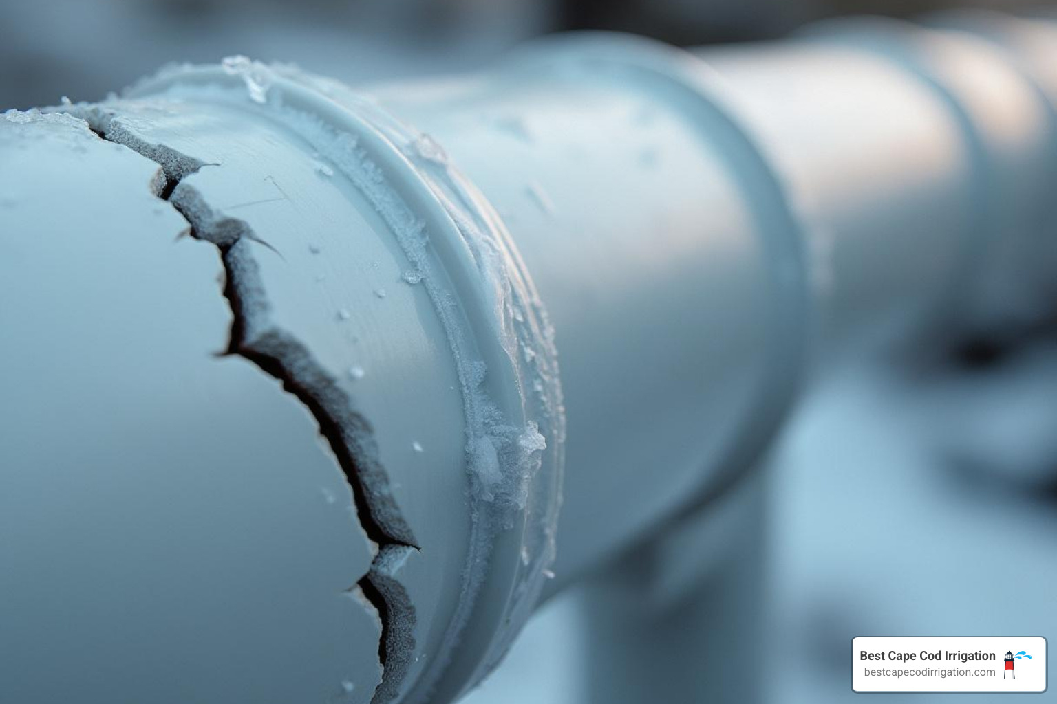 cracked PVC pipe from freezing - Sprinkler system blowout service