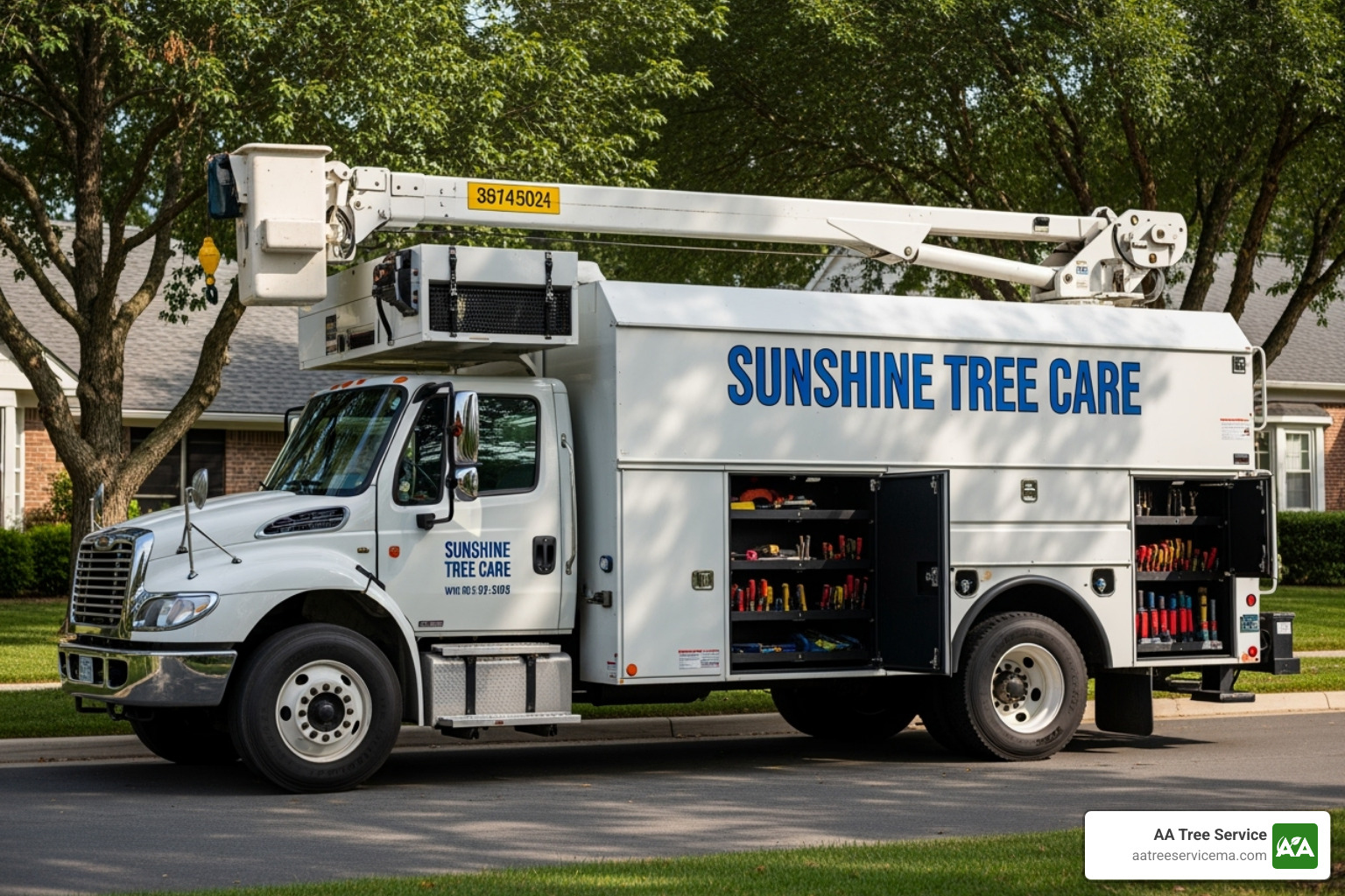 tree service truck with licensing and insurance information displayed - natick tree removal