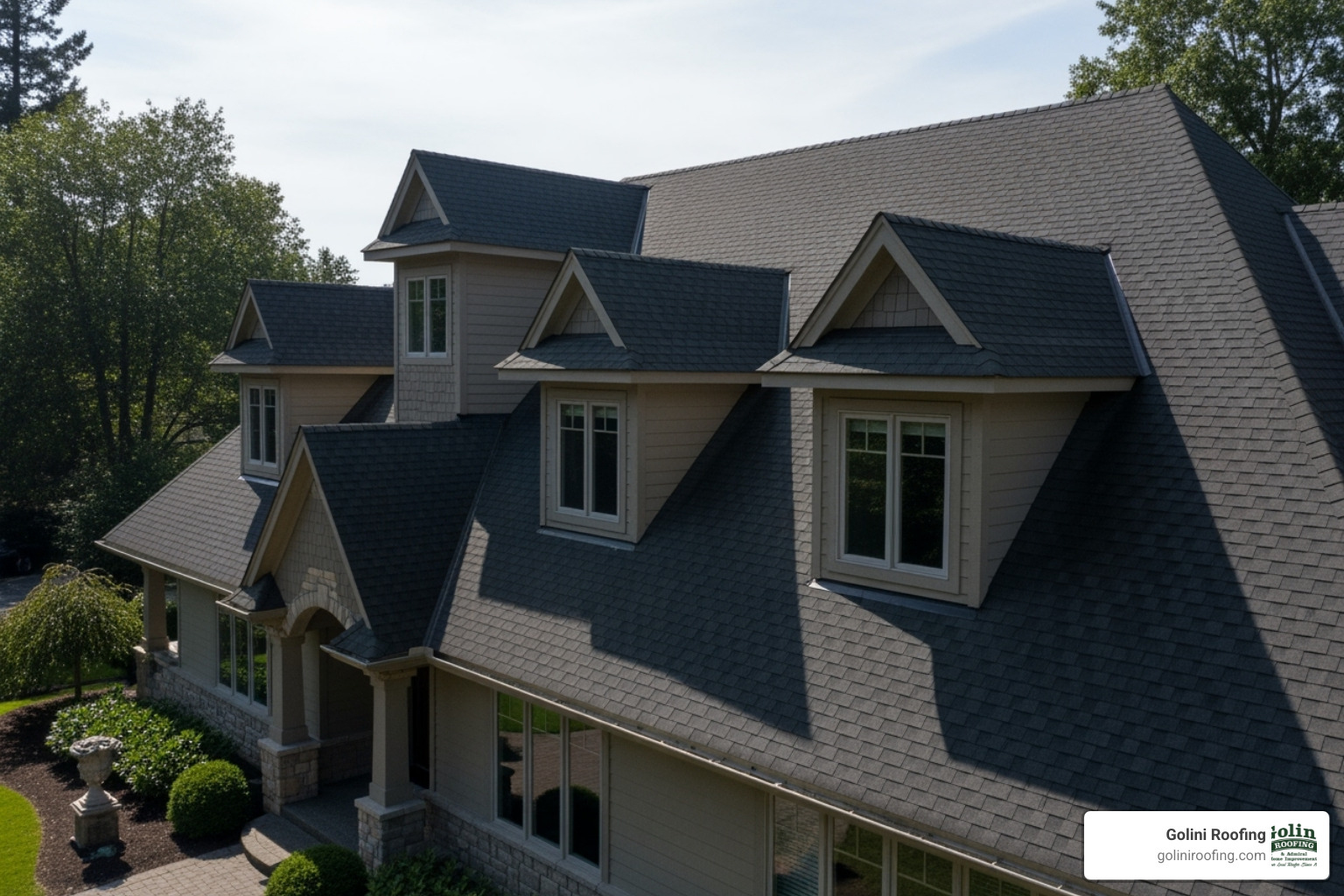 Complex roof with multiple dormers, valleys, and a steep pitch - how much roofing cost