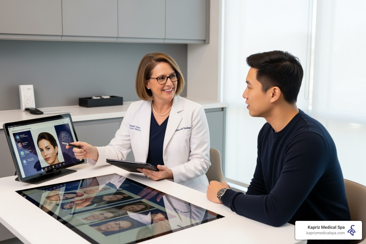physician consulting with patient - hair restoration jacksonville