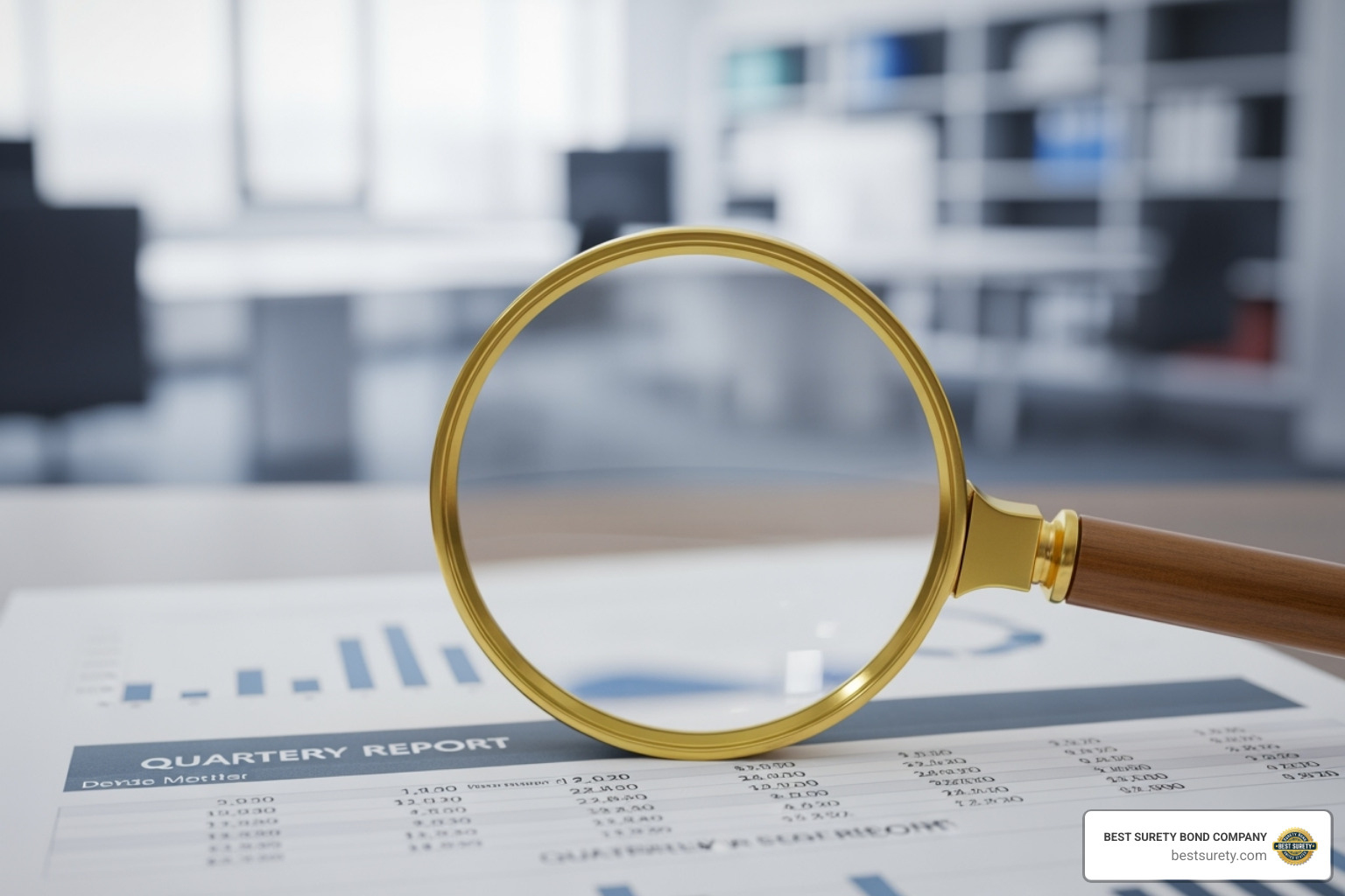 A magnifying glass over a financial document - bond companies