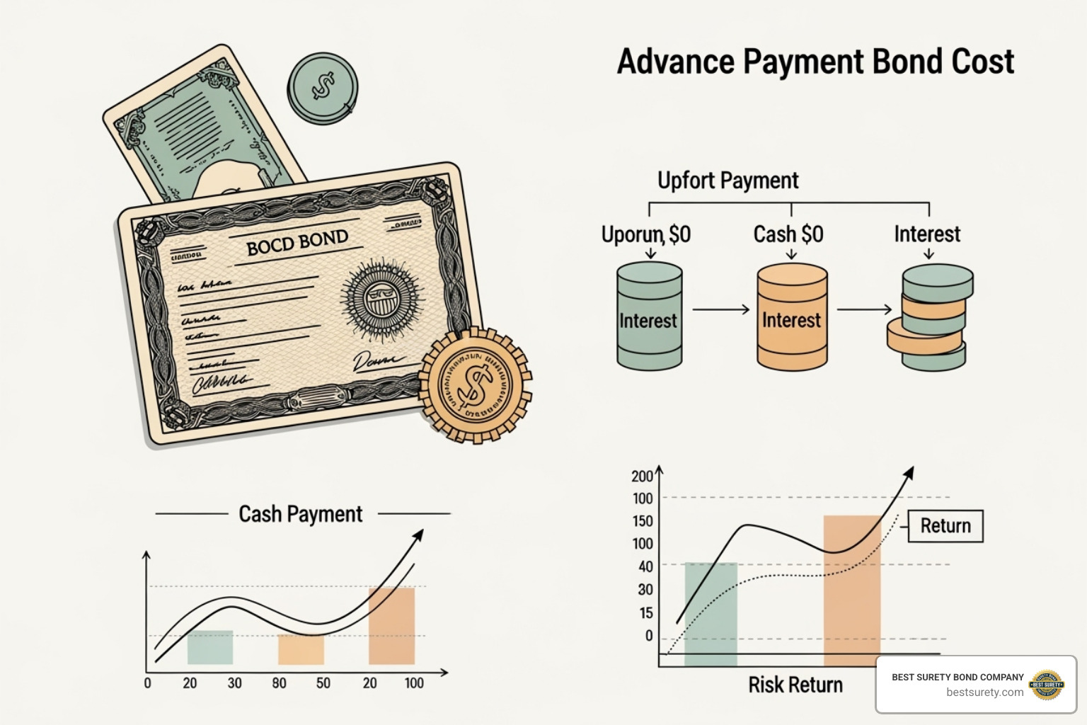 Checklist showing underwriting factors like credit score and financial statements - advance payment bond cost