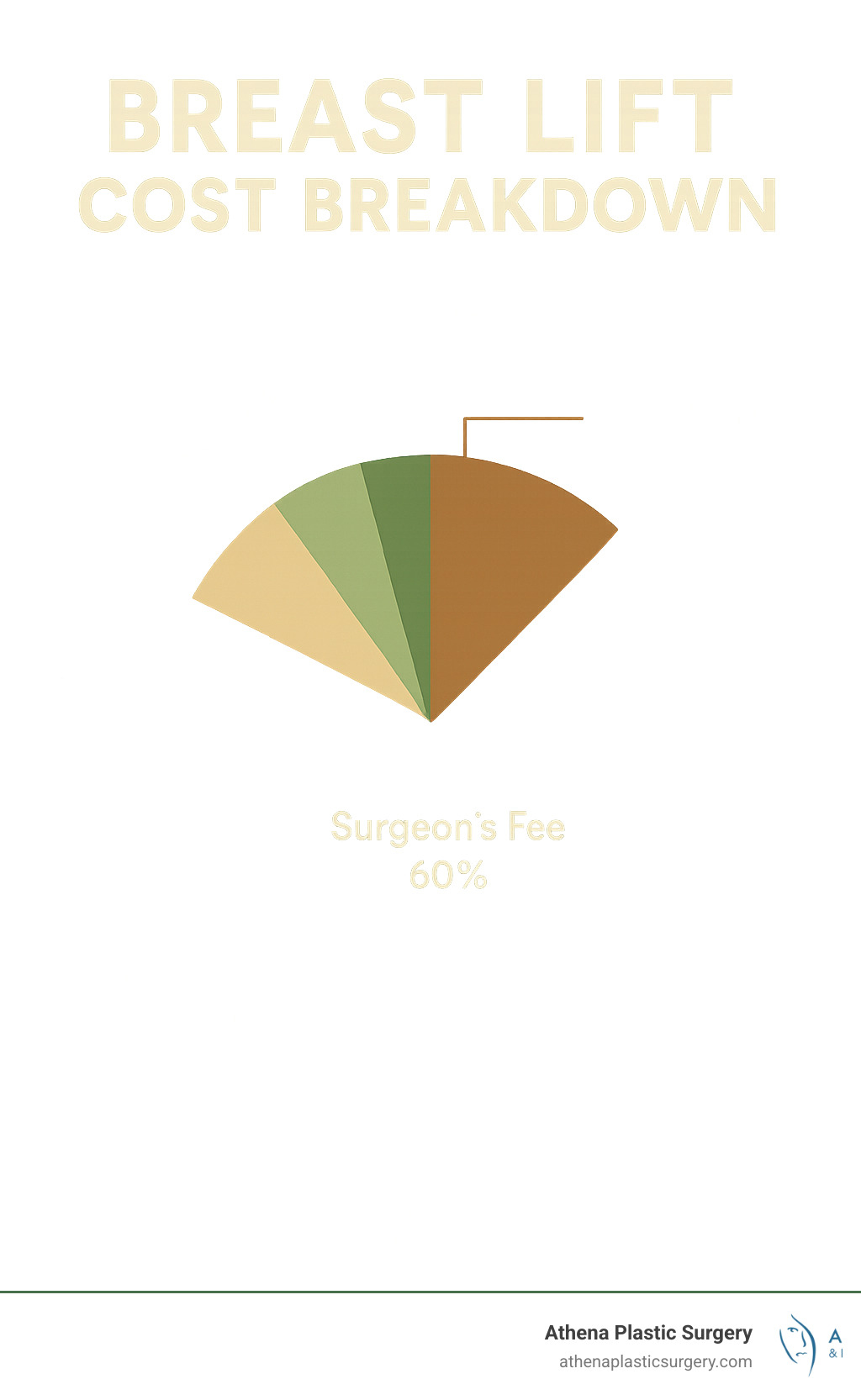 Breast Lift Prices Got You Down? Here's the Uplifting Truth! 1 Comprehensive breakdown of breast lift costs including surgeon fees, anesthesia costs, facility fees, pre-operative tests, post-operative garments, and additional expenses with percentage allocation of total cost - breast uplift cost infographic