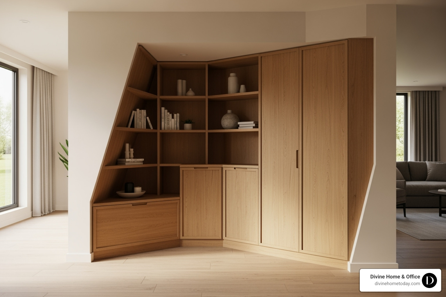 custom built-in wall unit that perfectly fits an awkward alcove - custom design furniture
