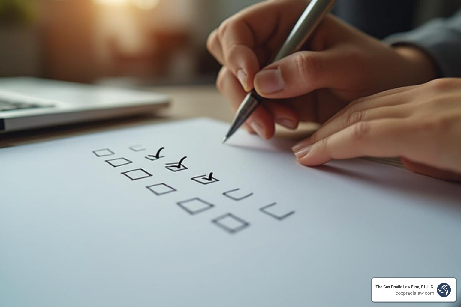 A checklist with items like "Document," "Report," and "Consult Lawyer" - Houston Nursing Home Negligence Lawyer