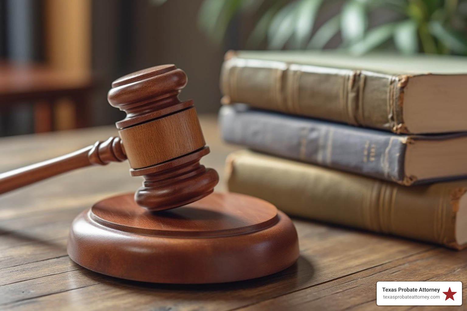 A gavel and law books, representing litigation. - attorney for trust