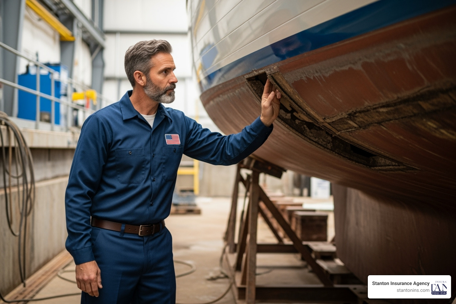 Marine surveyor inspecting a boat's hull