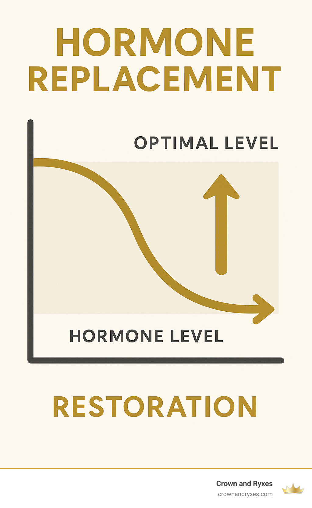 Infographic explaining the basic concept of hormone replacement by showing a declining hormone level being restored to an optimal level. - bhrt vs hrt infographic 